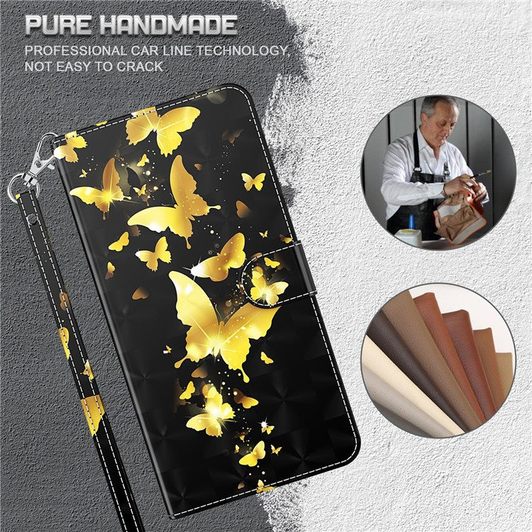 3D Pattern Printing PU Leather Phone Case Wallet Stand Feature Flip Folio Cover with Strap for Motorola Moto G31 4G/G41 4G - Golden Butterfly
