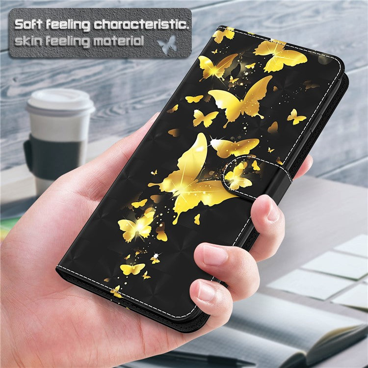 3D Pattern Printing PU Leather Phone Case Wallet Stand Feature Flip Folio Cover with Strap for Motorola Moto G31 4G/G41 4G - Golden Butterfly