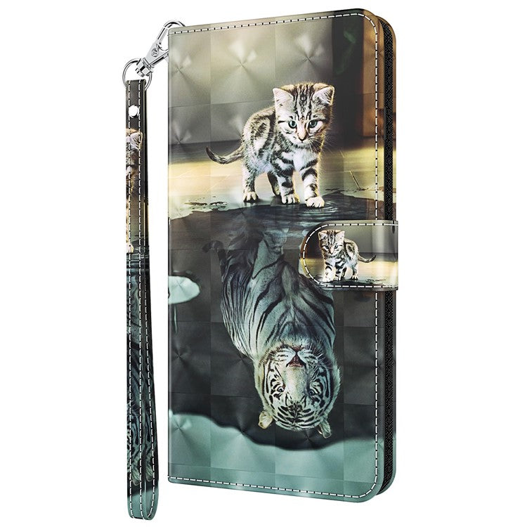 3D Pattern Printing PU Leather Phone Case Wallet Stand Feature Flip Folio Cover with Strap for Motorola Moto G31 4G/G41 4G - Cat and Tiger
