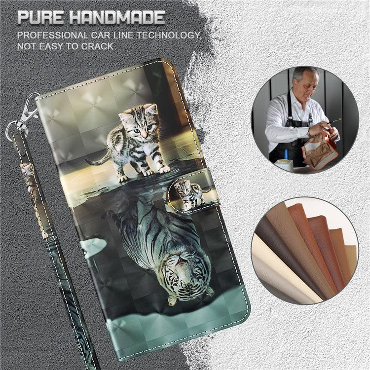 3D Pattern Printing PU Leather Phone Case Wallet Stand Feature Flip Folio Cover with Strap for Motorola Moto G31 4G/G41 4G - Cat and Tiger