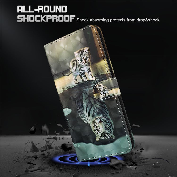 3D Pattern Printing PU Leather Phone Case Wallet Stand Feature Flip Folio Cover with Strap for Motorola Moto G31 4G/G41 4G - Cat and Tiger