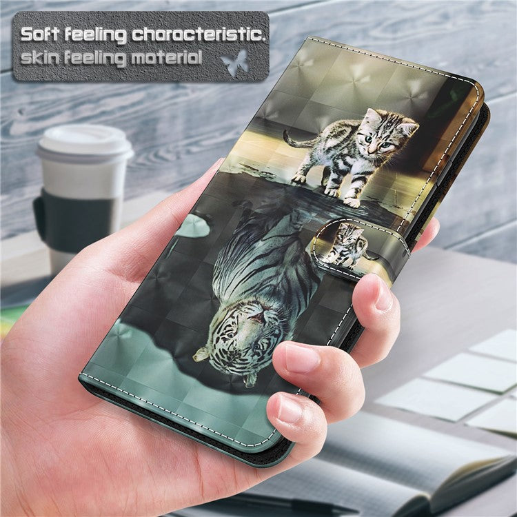 3D Pattern Printing PU Leather Phone Case Wallet Stand Feature Flip Folio Cover with Strap for Motorola Moto G31 4G/G41 4G - Cat and Tiger