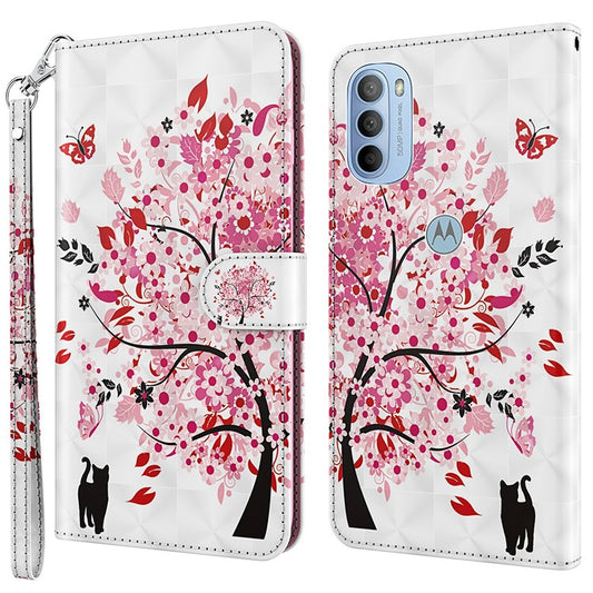 3D Pattern Printing PU Leather Phone Case Wallet Stand Feature Flip Folio Cover with Strap for Motorola Moto G31 4G/G41 4G - Wish Tree