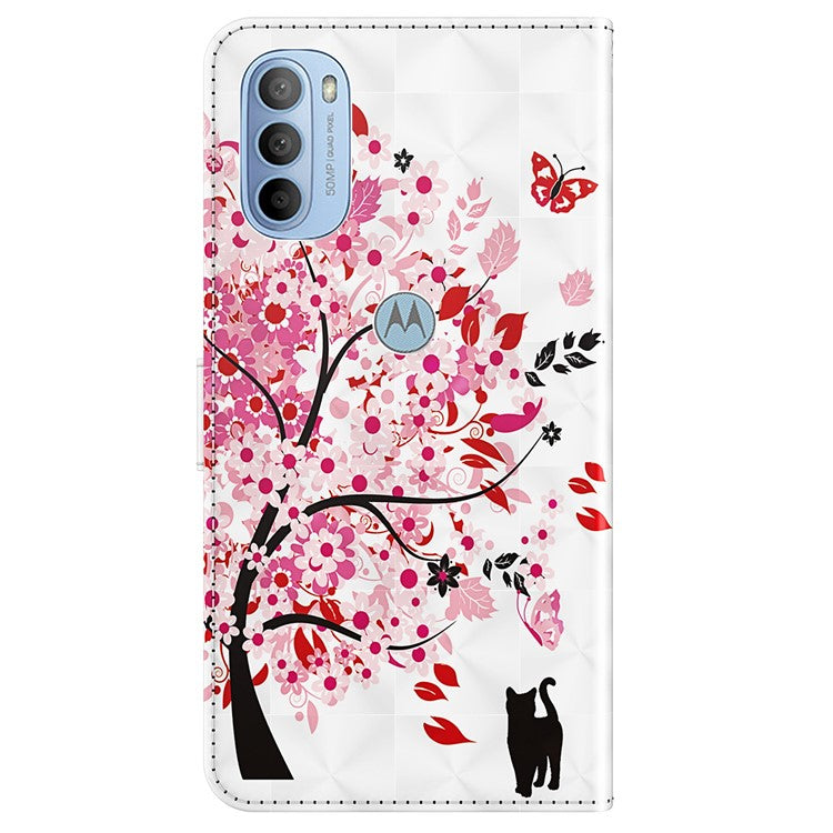 3D Pattern Printing PU Leather Phone Case Wallet Stand Feature Flip Folio Cover with Strap for Motorola Moto G31 4G/G41 4G - Wish Tree