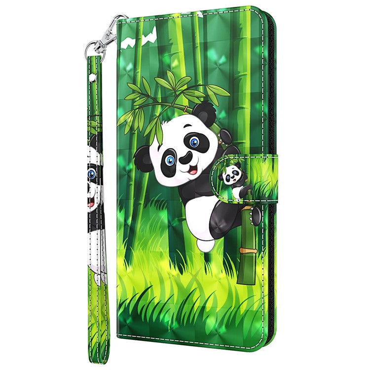 3D Pattern Printing PU Leather Phone Case Wallet Stand Feature Flip Folio Cover with Strap for Motorola Moto G31 4G/G41 4G - Panda Climbing