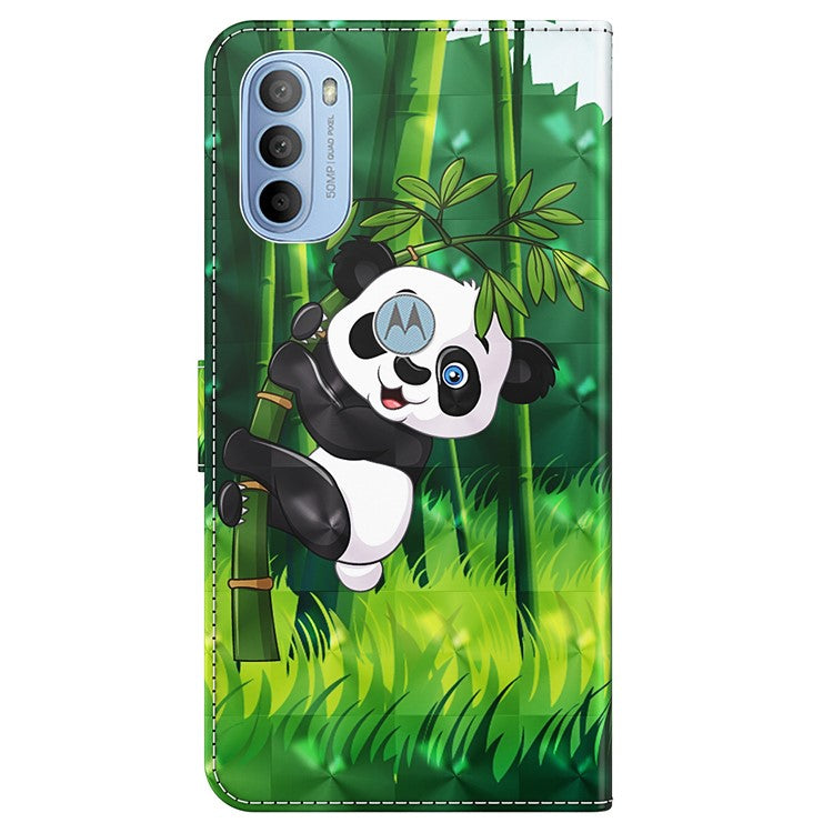3D Pattern Printing PU Leather Phone Case Wallet Stand Feature Flip Folio Cover with Strap for Motorola Moto G31 4G/G41 4G - Panda Climbing