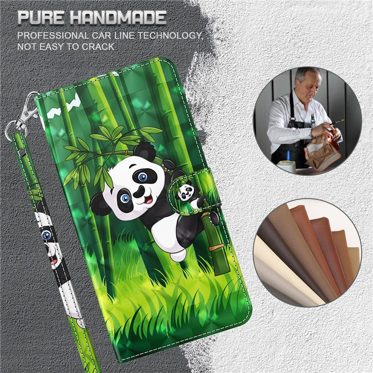 3D Pattern Printing PU Leather Phone Case Wallet Stand Feature Flip Folio Cover with Strap for Motorola Moto G31 4G/G41 4G - Panda Climbing