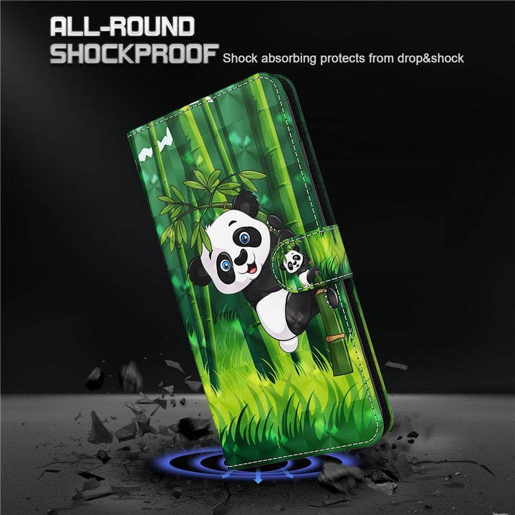 3D Pattern Printing PU Leather Phone Case Wallet Stand Feature Flip Folio Cover with Strap for Motorola Moto G31 4G/G41 4G - Panda Climbing