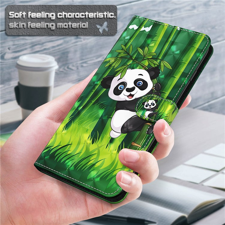3D Pattern Printing PU Leather Phone Case Wallet Stand Feature Flip Folio Cover with Strap for Motorola Moto G31 4G/G41 4G - Panda Climbing