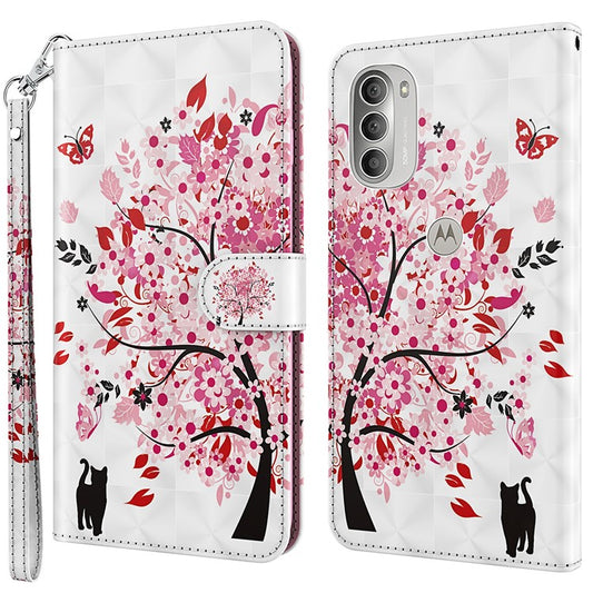 PU Leather Wallet Stand Phone Case 3D Pattern Printing Protective Cover with Strap for Motorola Moto G51 5G - Wish Tree
