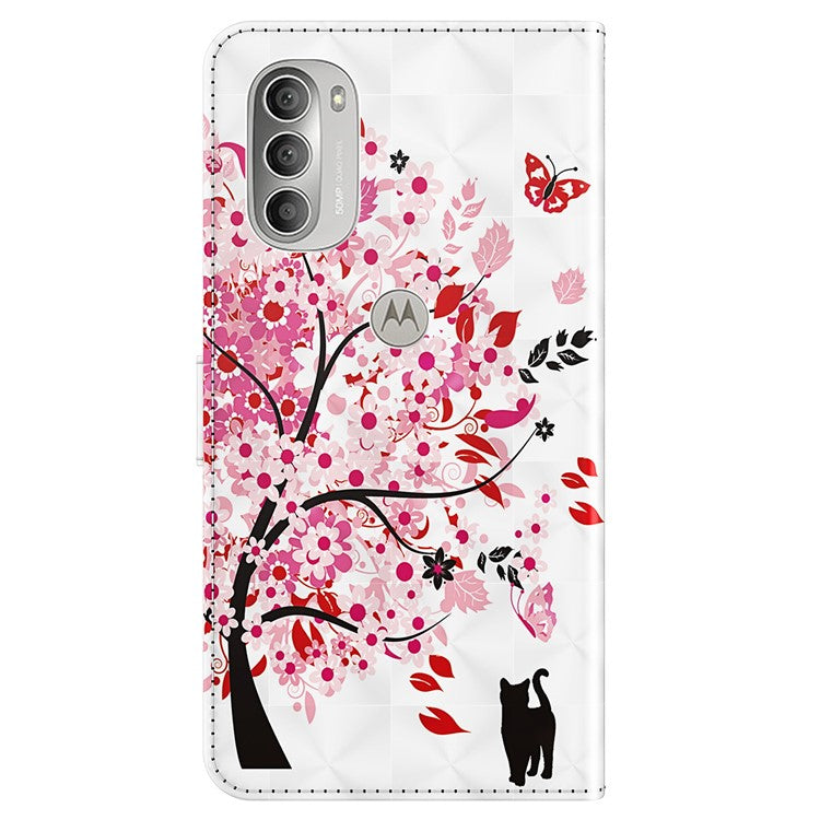 PU Leather Wallet Stand Phone Case 3D Pattern Printing Protective Cover with Strap for Motorola Moto G51 5G - Wish Tree