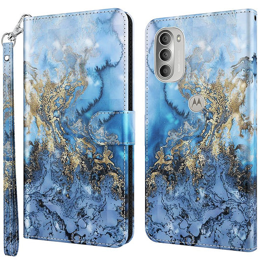PU Leather Wallet Stand Phone Case 3D Pattern Printing Protective Cover with Strap for Motorola Moto G51 5G - Bauhinia Valley