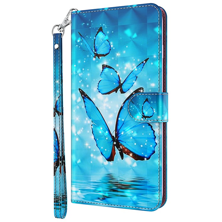 PU Leather Wallet Stand Phone Case 3D Pattern Printing Protective Cover with Strap for Motorola Moto G51 5G - Blue Butterflies