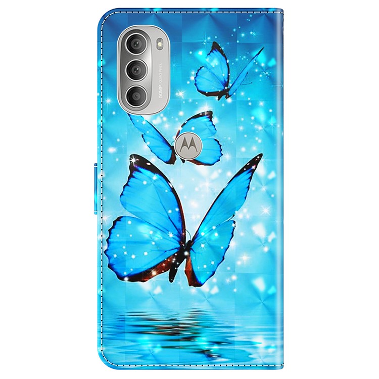 PU Leather Wallet Stand Phone Case 3D Pattern Printing Protective Cover with Strap for Motorola Moto G51 5G - Blue Butterflies