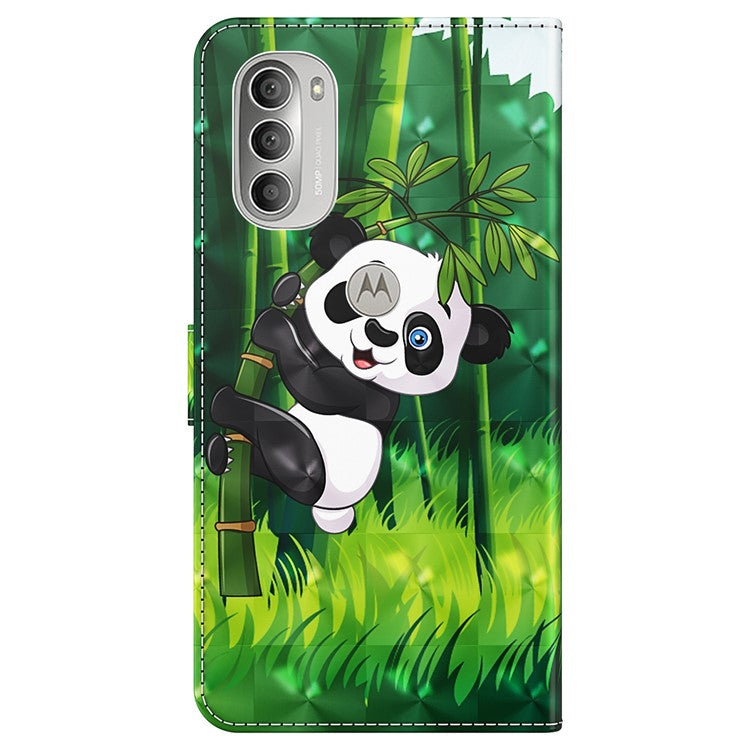 PU Leather Wallet Stand Phone Case 3D Pattern Printing Protective Cover with Strap for Motorola Moto G51 5G - Panda Climbing