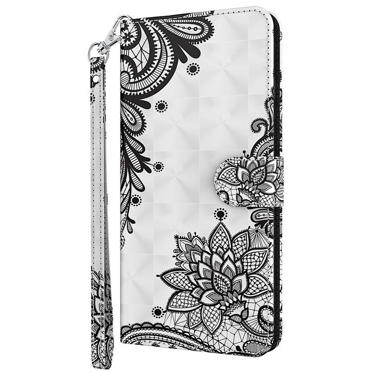 PU Leather Wallet Stand Phone Case 3D Pattern Printing Protective Cover with Strap for Motorola Moto G51 5G - Lace Flower