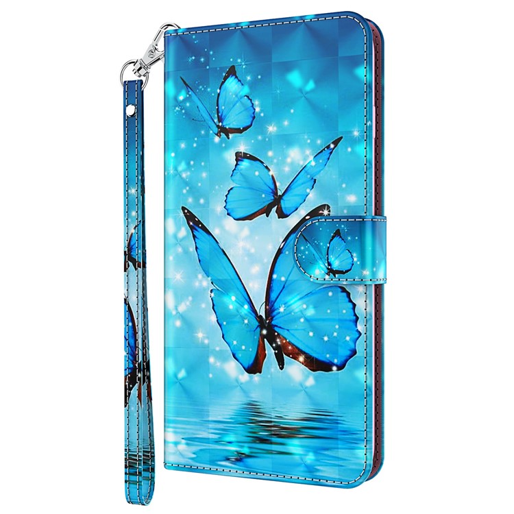 Stand PU Leather Phone Protector 3D Pattern Printing Phone Case with Wallet Strap for Motorola Moto G71 5G - Blue Butterflies