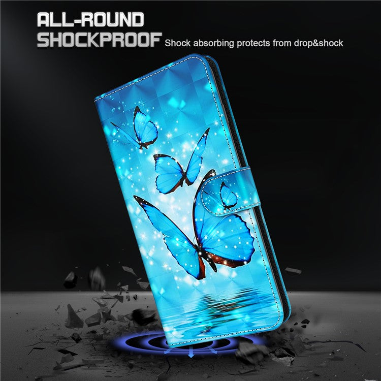 Stand PU Leather Phone Protector 3D Pattern Printing Phone Case with Wallet Strap for Motorola Moto G71 5G - Blue Butterflies
