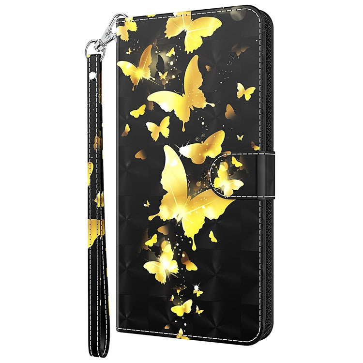 Stand PU Leather Phone Protector 3D Pattern Printing Phone Case with Wallet Strap for Motorola Moto G71 5G - Golden Butterfly