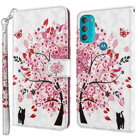 Stand PU Leather Phone Protector 3D Pattern Printing Phone Case with Wallet Strap for Motorola Moto G71 5G - Wish Tree