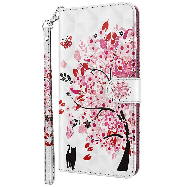Stand PU Leather Phone Protector 3D Pattern Printing Phone Case with Wallet Strap for Motorola Moto G71 5G - Wish Tree