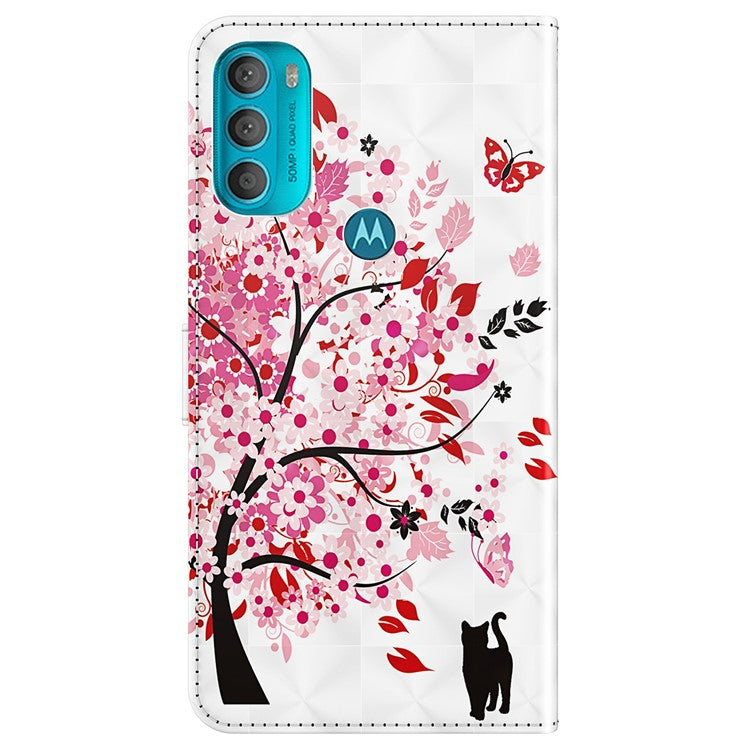 Stand PU Leather Phone Protector 3D Pattern Printing Phone Case with Wallet Strap for Motorola Moto G71 5G - Wish Tree