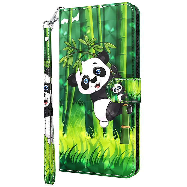 Stand PU Leather Phone Protector 3D Pattern Printing Phone Case with Wallet Strap for Motorola Moto G71 5G - Panda Climbing