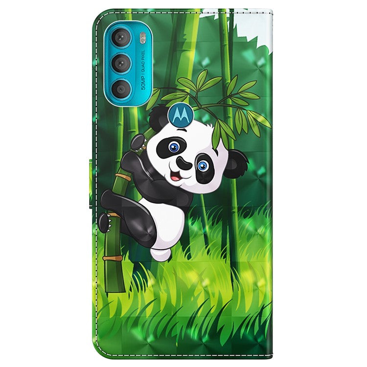 Stand PU Leather Phone Protector 3D Pattern Printing Phone Case with Wallet Strap for Motorola Moto G71 5G - Panda Climbing