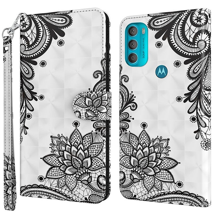 Stand PU Leather Phone Protector 3D Pattern Printing Phone Case with Wallet Strap for Motorola Moto G71 5G - Lace Flower