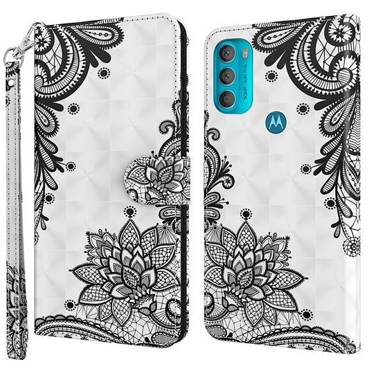 Stand PU Leather Phone Protector 3D Pattern Printing Phone Case with Wallet Strap for Motorola Moto G71 5G - Lace Flower