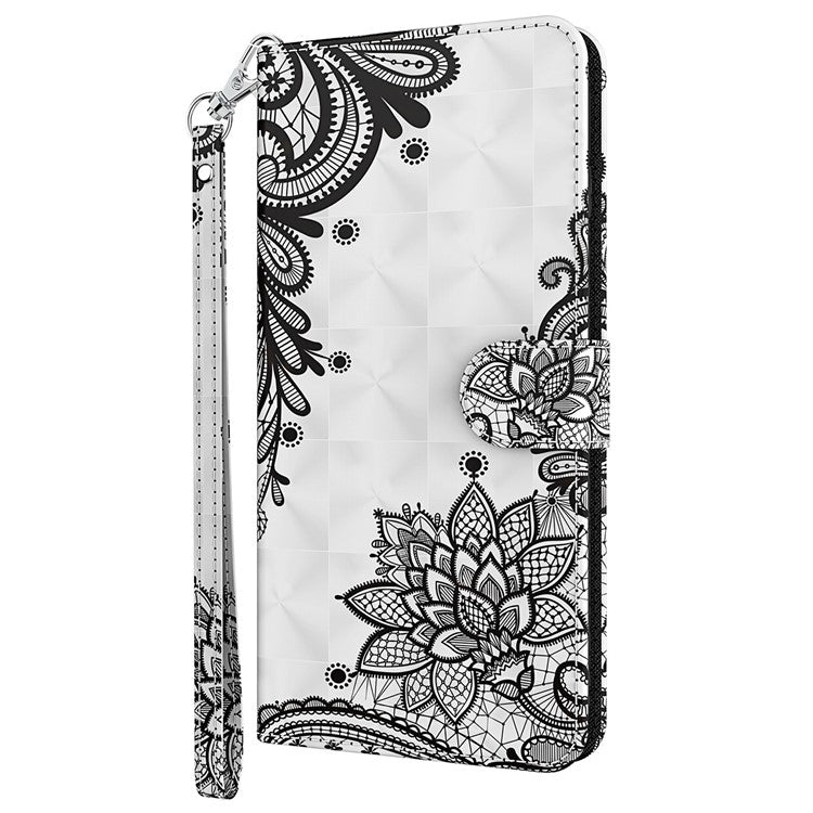 Stand PU Leather Phone Protector 3D Pattern Printing Phone Case with Wallet Strap for Motorola Moto G71 5G - Lace Flower
