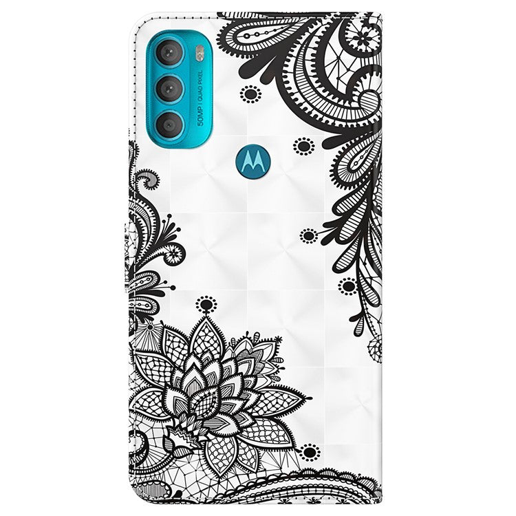 Stand PU Leather Phone Protector 3D Pattern Printing Phone Case with Wallet Strap for Motorola Moto G71 5G - Lace Flower