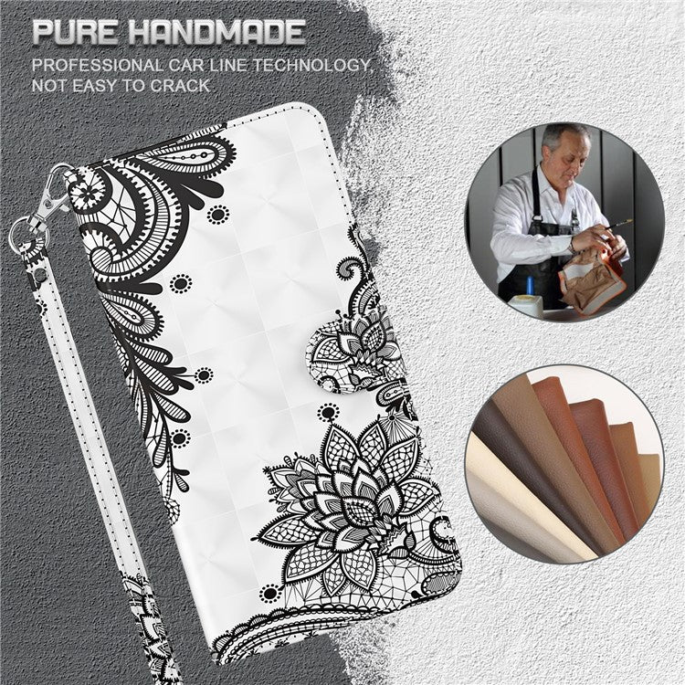 Stand PU Leather Phone Protector 3D Pattern Printing Phone Case with Wallet Strap for Motorola Moto G71 5G - Lace Flower