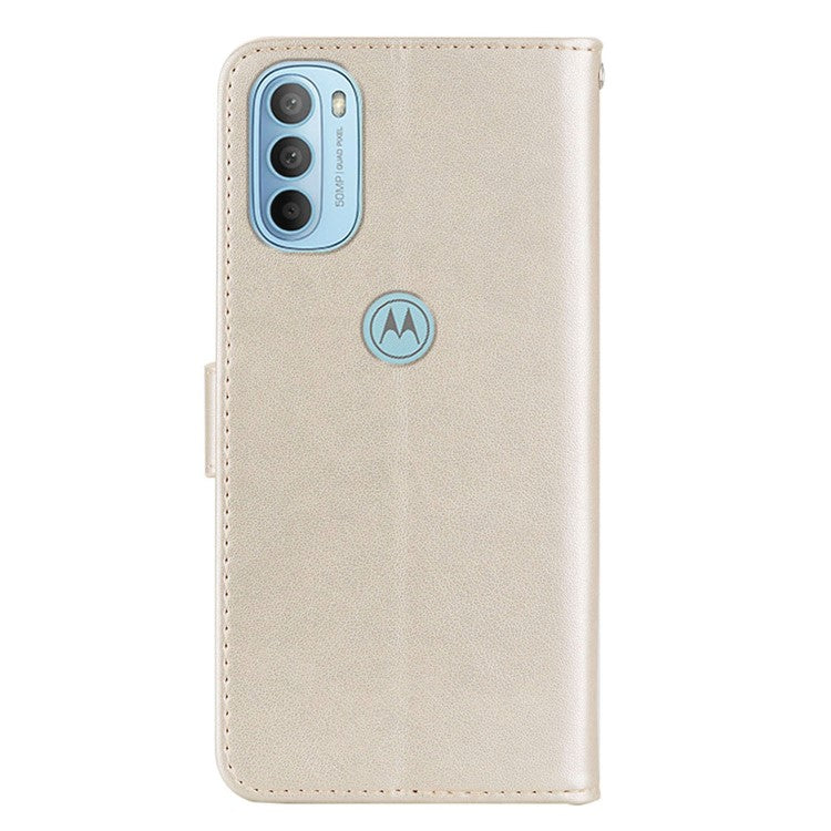 Rhinestone Decor PU Leather Shell Wallet Stand Owl Flower Imprinting Phone Case Cover with Strap for Motorola Moto G31 4G/G41 4G - Gold