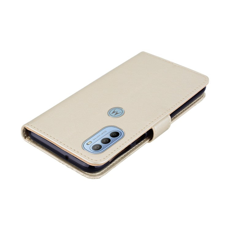 Rhinestone Decor PU Leather Shell Wallet Stand Owl Flower Imprinting Phone Case Cover with Strap for Motorola Moto G31 4G/G41 4G - Gold