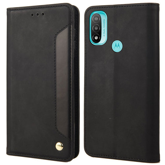 Skin-touch Splicing Stand Wallet Design PU Leather Cover Inner TPU Phone Case for Motorola Moto E20/E30/E40 - Black