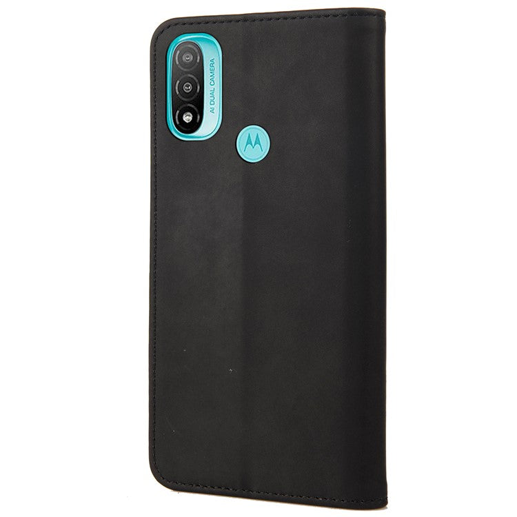 Skin-touch Splicing Stand Wallet Design PU Leather Cover Inner TPU Phone Case for Motorola Moto E20/E30/E40 - Black