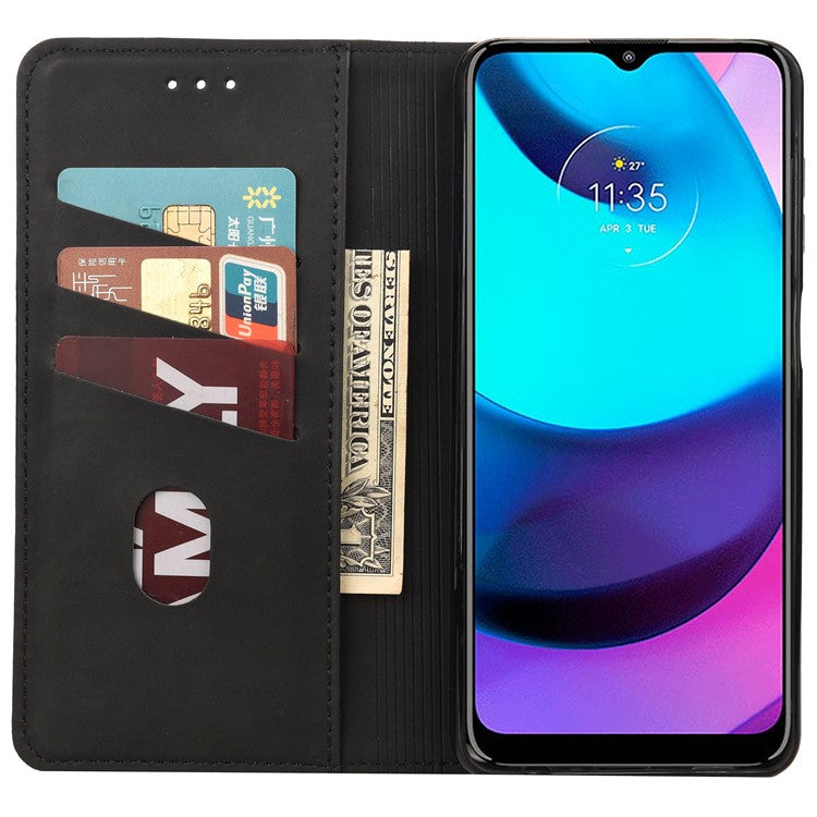 Skin-touch Splicing Stand Wallet Design PU Leather Cover Inner TPU Phone Case for Motorola Moto E20/E30/E40 - Black