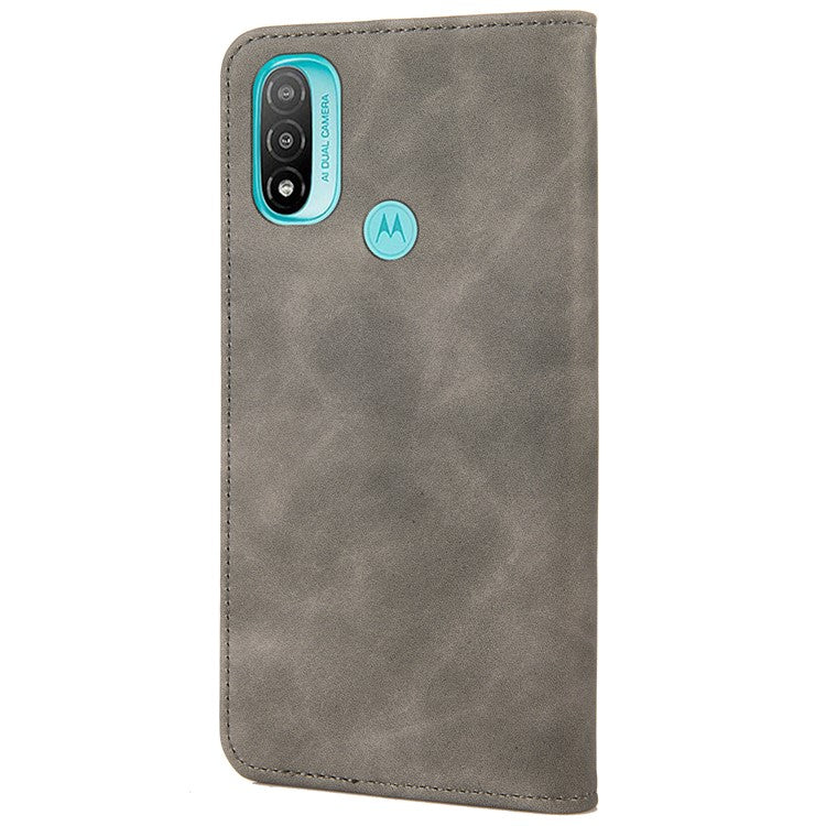 Skin-touch Splicing Stand Wallet Design PU Leather Cover Inner TPU Phone Case for Motorola Moto E20/E30/E40 - Grey