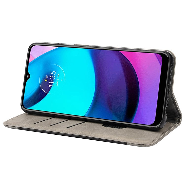 Skin-touch Splicing Stand Wallet Design PU Leather Cover Inner TPU Phone Case for Motorola Moto E20/E30/E40 - Grey