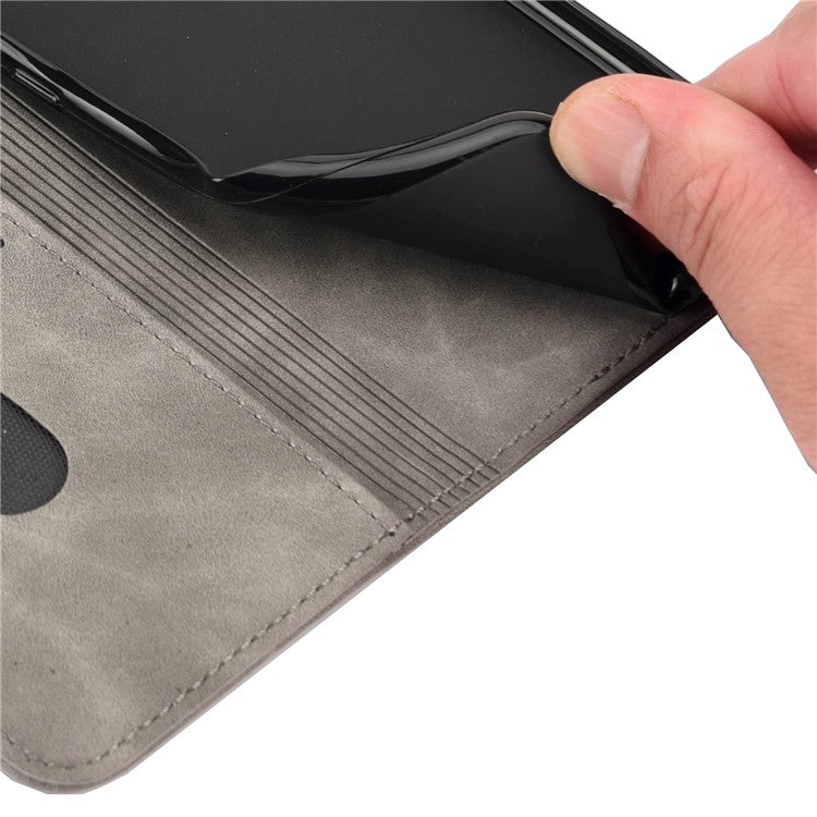 Skin-touch Splicing Stand Wallet Design PU Leather Cover Inner TPU Phone Case for Motorola Moto E20/E30/E40 - Grey
