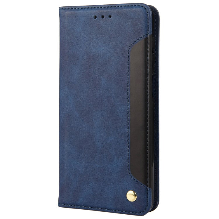 Skin-touch Splicing Stand Wallet Design PU Leather Cover Inner TPU Phone Case for Motorola Moto E20/E30/E40 - Blue