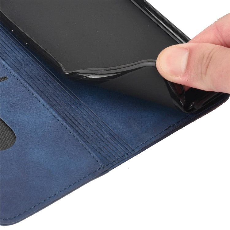 Skin-touch Splicing Stand Wallet Design PU Leather Cover Inner TPU Phone Case for Motorola Moto E20/E30/E40 - Blue