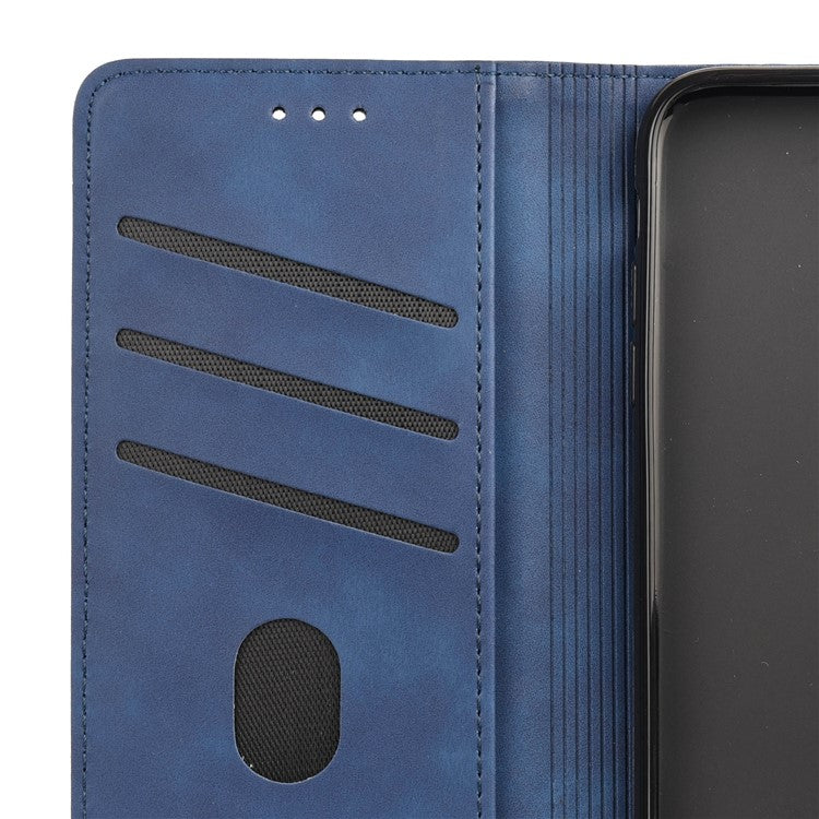 Skin-touch Splicing Stand Wallet Design PU Leather Cover Inner TPU Phone Case for Motorola Moto E20/E30/E40 - Blue