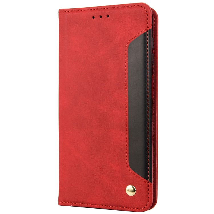 Skin-touch Splicing Stand Wallet Design PU Leather Cover Inner TPU Phone Case for Motorola Moto E20/E30/E40 - Red