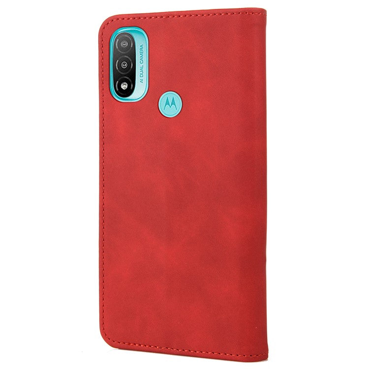 Skin-touch Splicing Stand Wallet Design PU Leather Cover Inner TPU Phone Case for Motorola Moto E20/E30/E40 - Red