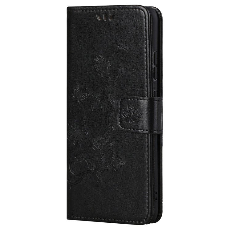 Scratch-resistant Imprinted Butterflies Flower PU Leather Wallet Function Phone Case Stand Shell for Motorola Moto G31 / G41 - Black