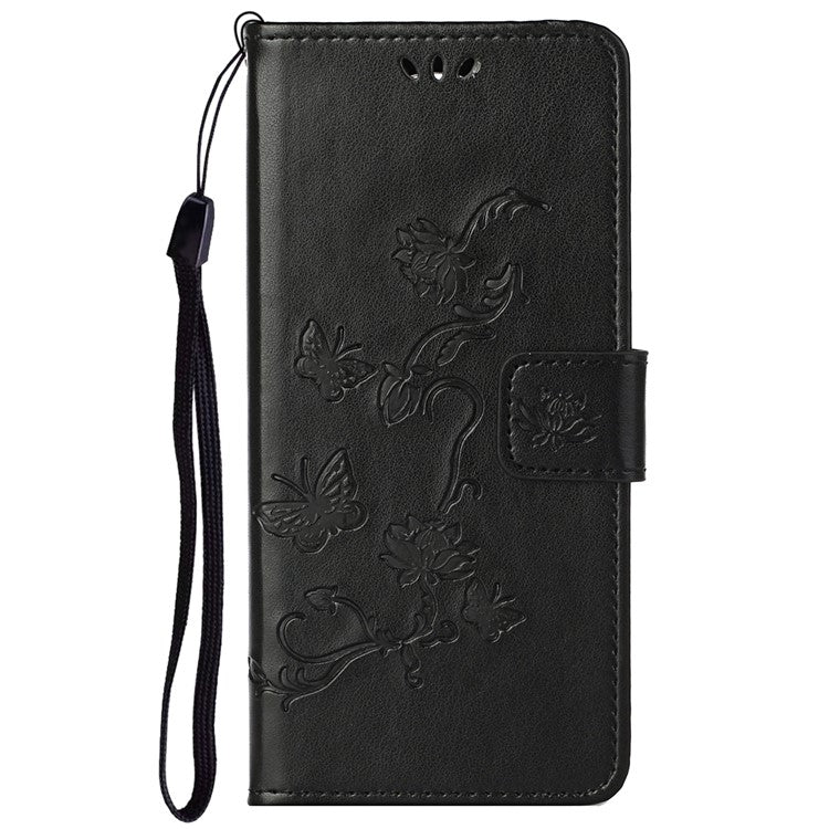 Scratch-resistant Imprinted Butterflies Flower PU Leather Wallet Function Phone Case Stand Shell for Motorola Moto G31 / G41 - Black