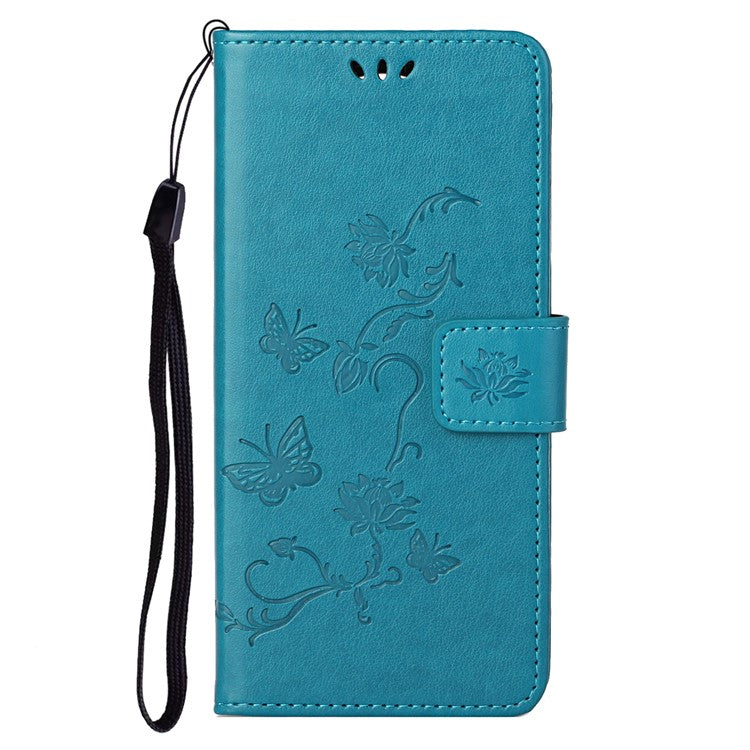 Scratch-resistant Imprinted Butterflies Flower PU Leather Wallet Function Phone Case Stand Shell for Motorola Moto G31 / G41 - Blue
