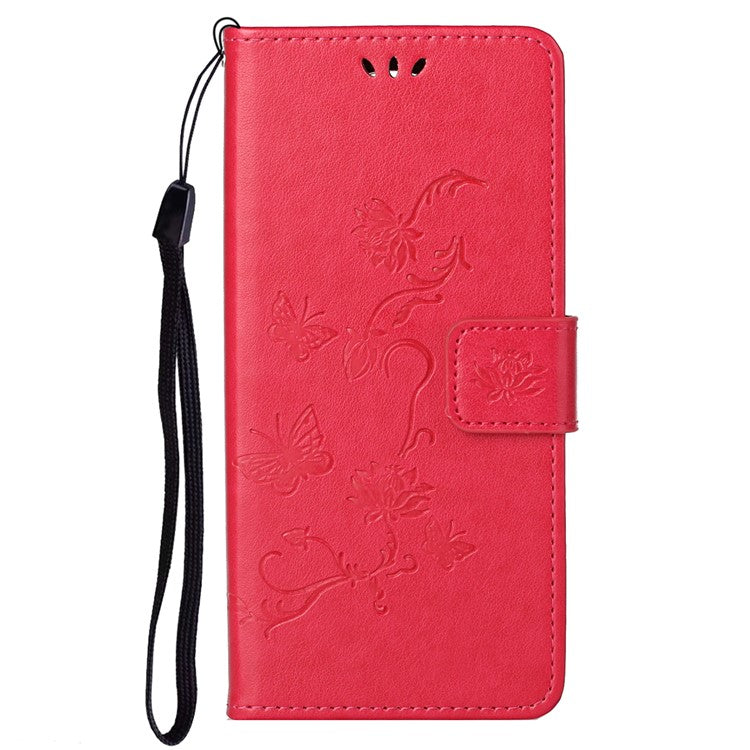 Scratch-resistant Imprinted Butterflies Flower PU Leather Wallet Function Phone Case Stand Shell for Motorola Moto G31 / G41 - Red